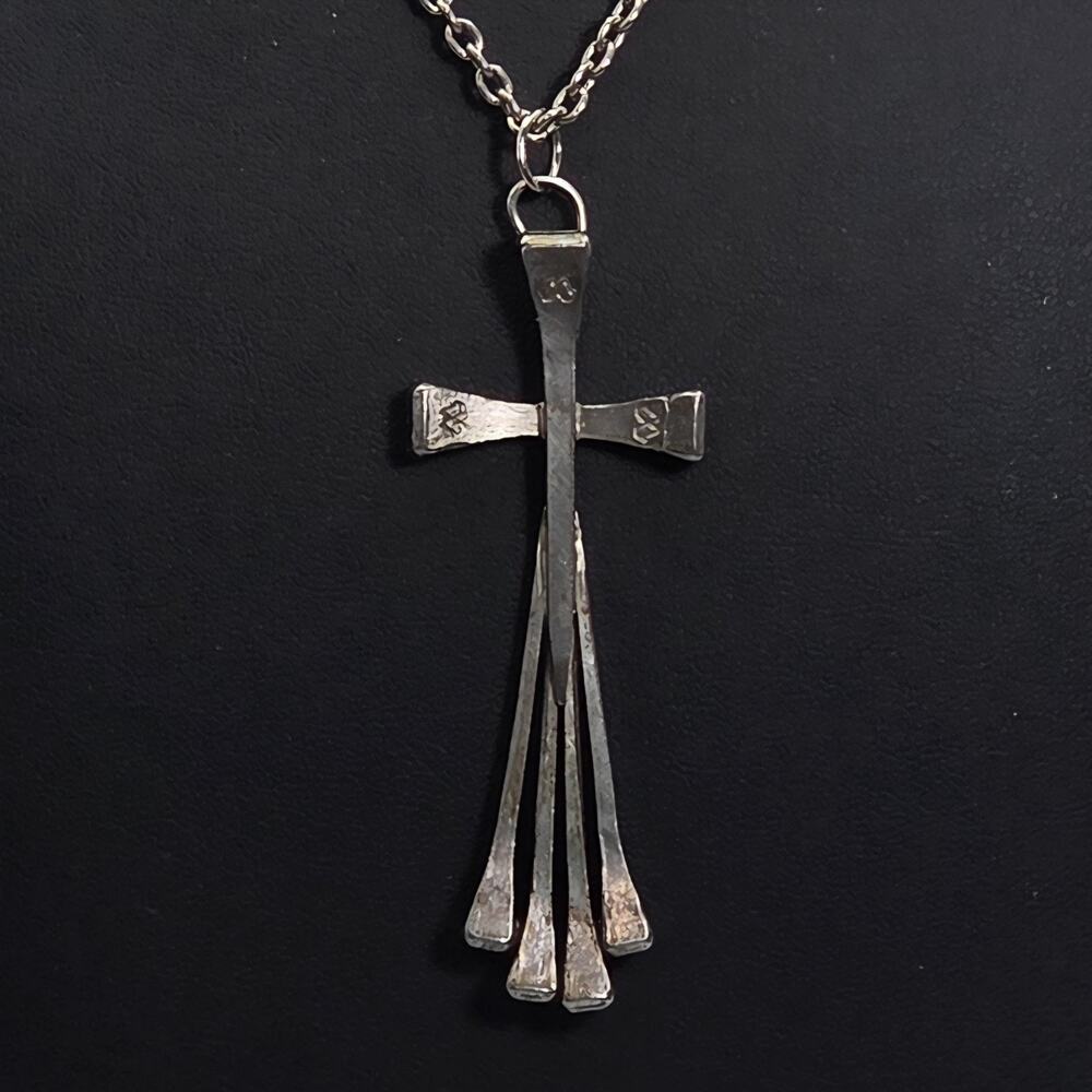 Vintage Brutalist Hank Brinkman Horseshoe Nail Art Cross Large Pendant
